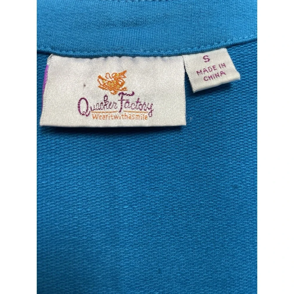 Quacker Factory French TerryDress Sz Small Blue Embroidered Palm Tree (C44) NWTs